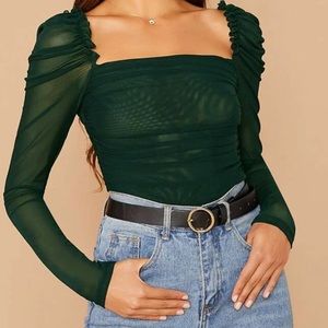 emerald green mesh long sleeve top
